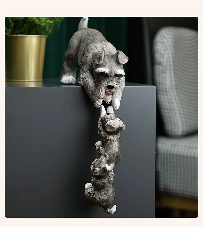 Modern Resin Crafts Cute Schnauzer Dog Hanging Rescue Dog Animal Sculpture Living Room Desktop Decorations Gift Home Decorations