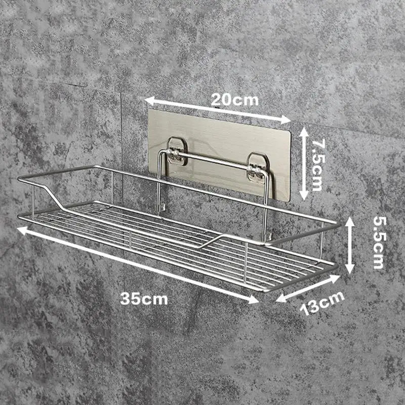 Stainless Steel Bathroom Wall Storage Shelf Holder Rack Punch-Free Kitchen Bathroom Toilet Wall Hanging Storage Rack