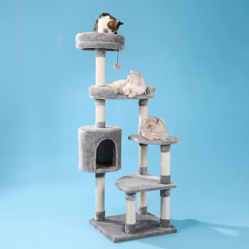 Pet Cat Climbing Tree Cat Condo Kitty Tower with Scratching Post Hammock Bed Multi Level Cat Climbing Activity Tree for Cats