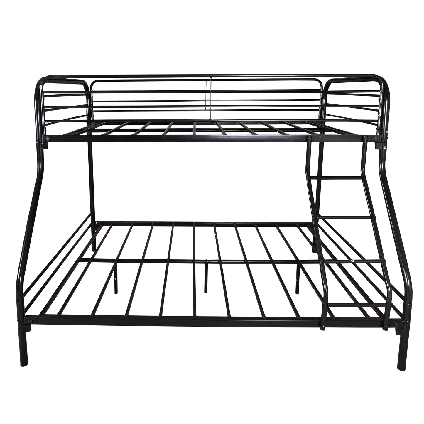 Twin-Over-Full Bunk Metal Bed Frame Closed Upper Bunk With Inclined Ladder Black[US-Stock]