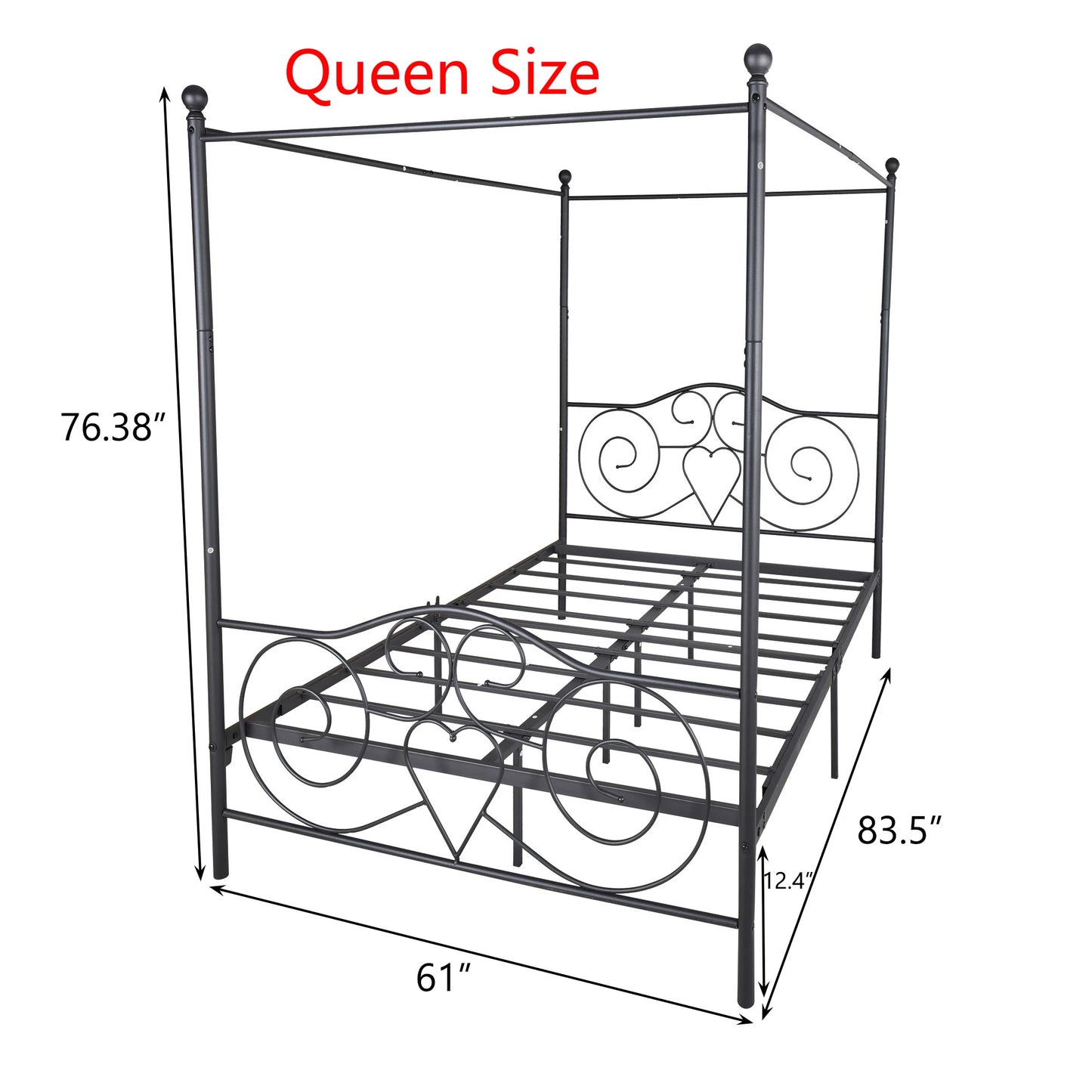 Queen/Full/Twin 2 Sizes Metal Canopy Bed Frame W/ Vintage Style Headboard&Footboard Sturdy Steel Holds 400lbs Easy DIY Assembly