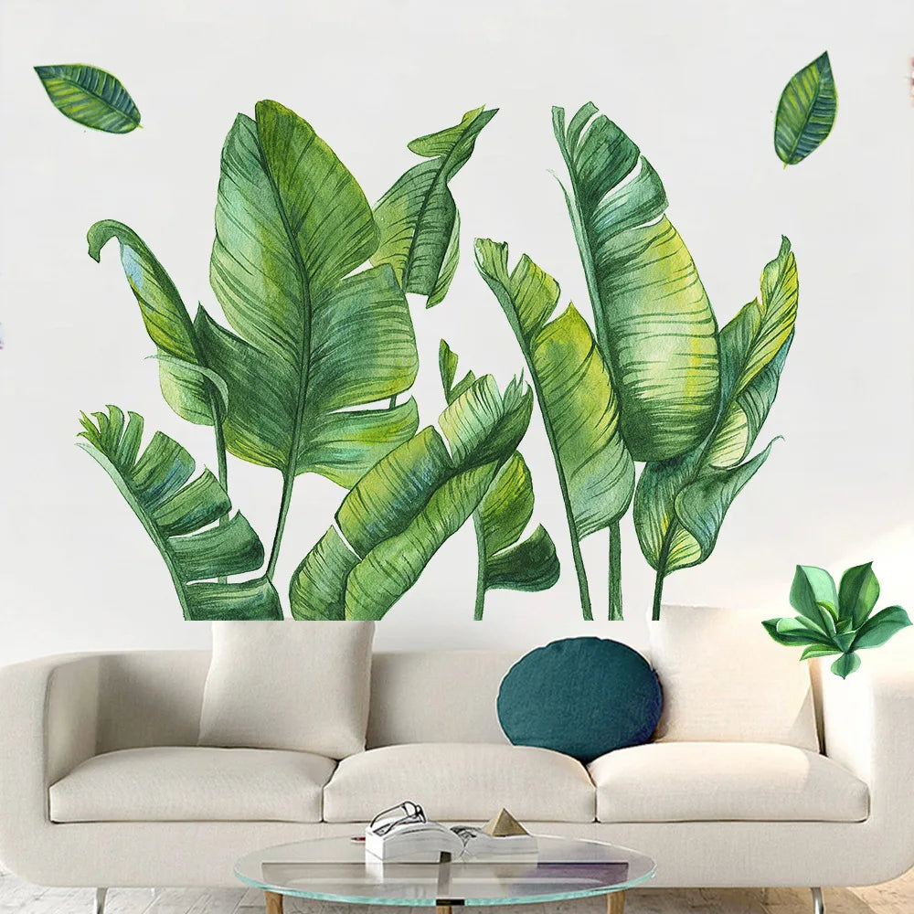 Hand Painted Green Banana Leaf Wall Stickers for Living room Bedroom Wall Decor Vinyl Plants Wall Decals Murals Home Decoration