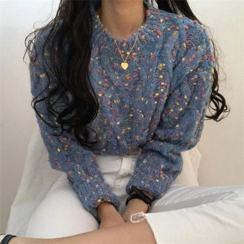 Casual Korean Sweater Women Print Vintage Sweet Sweater Loose Long Sleeve Chic Streetwear Sweater Women's Clothing Autumn 2020