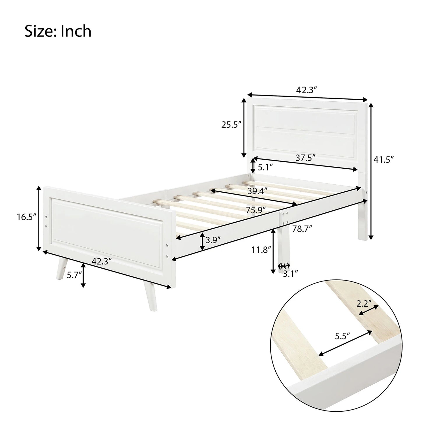 Wood Platform Bed Twin Bed Frame Foundation with Headboard and Wood Slat Support White Pink[US-Depot]