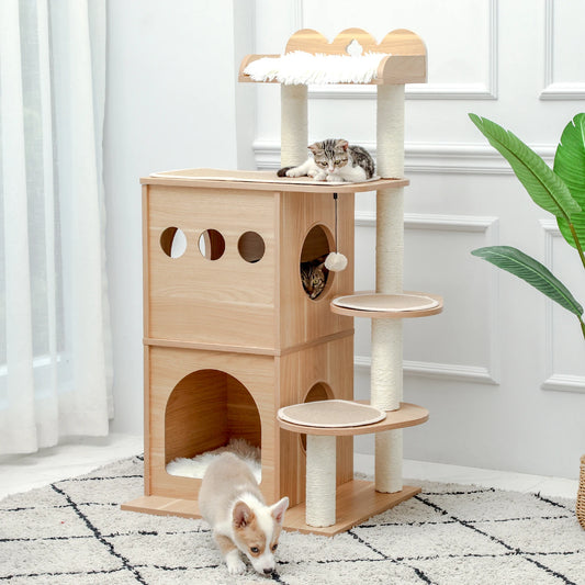 Cat Tree House Condo Cat’s Activity Center with Double Condo Indoor Soft Perch Fully Wrapped Scratching Sisal Post rascador gato