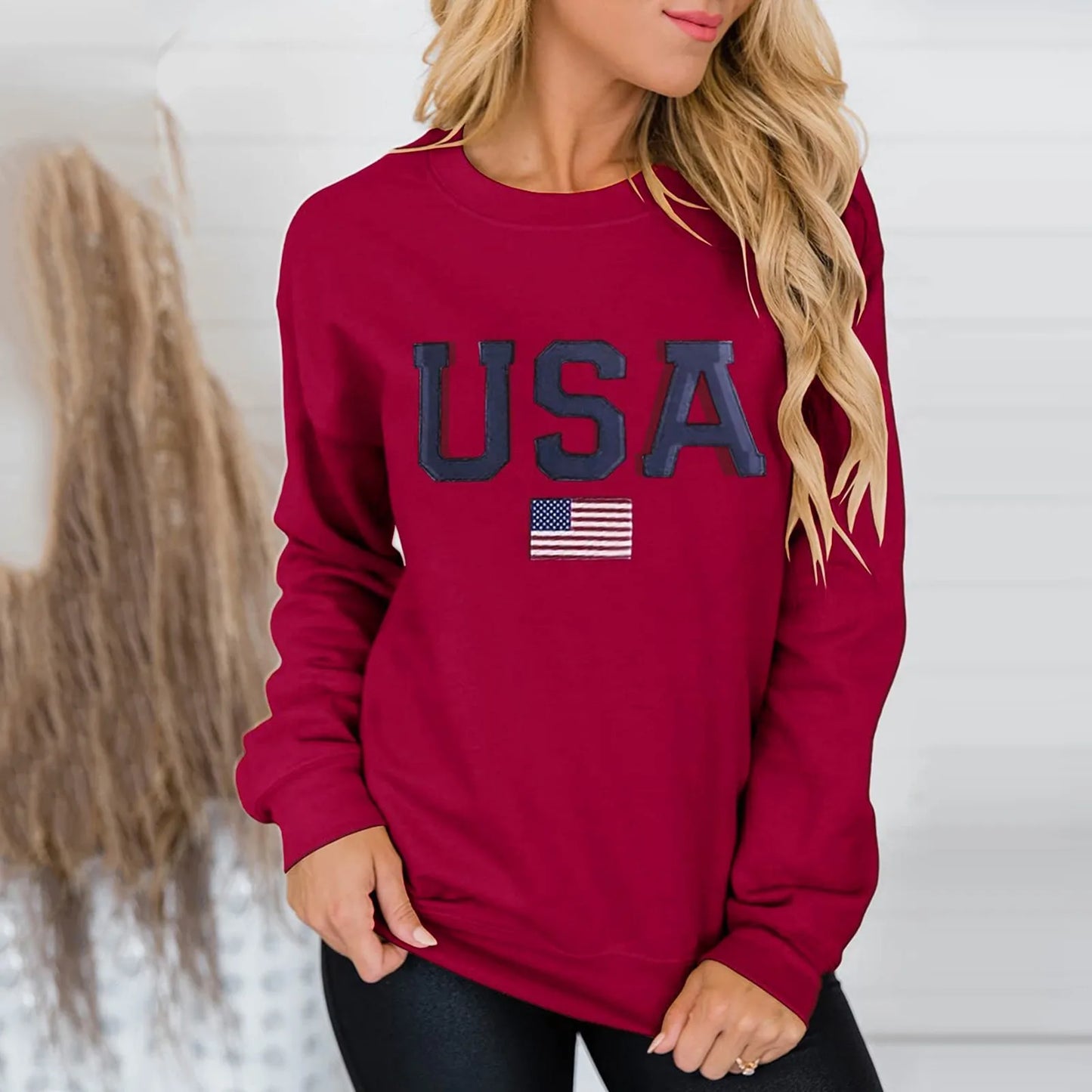 Letter USA Sweatshirt Women Fashion Long Sleeve Hoodies Chic Pullovers Tops Harajuku Jumper Casual Loose Sweatshirts Moletom