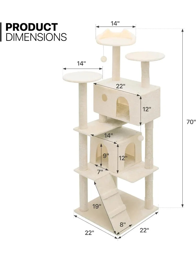 Cat Tree, 70 Inch Cat Tree Tower with 2 Condo,