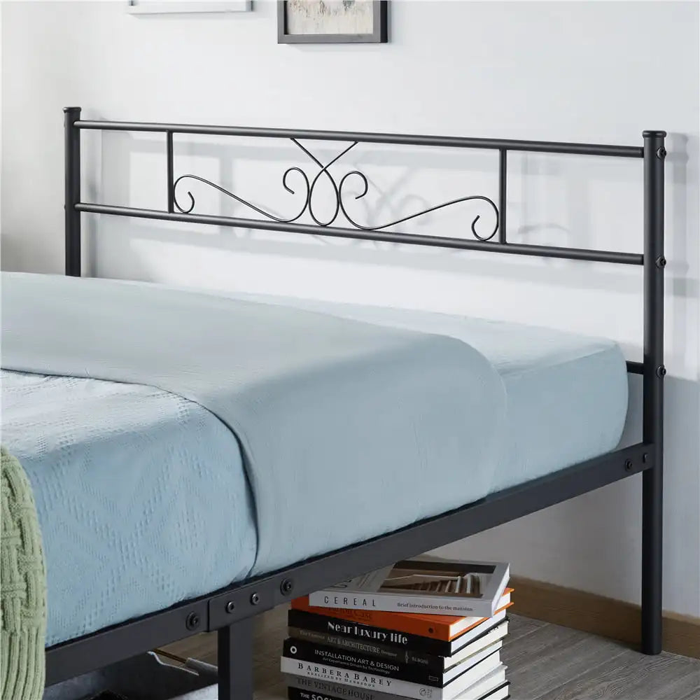 Modern Scroll Metal Platform Queen Bed, Black