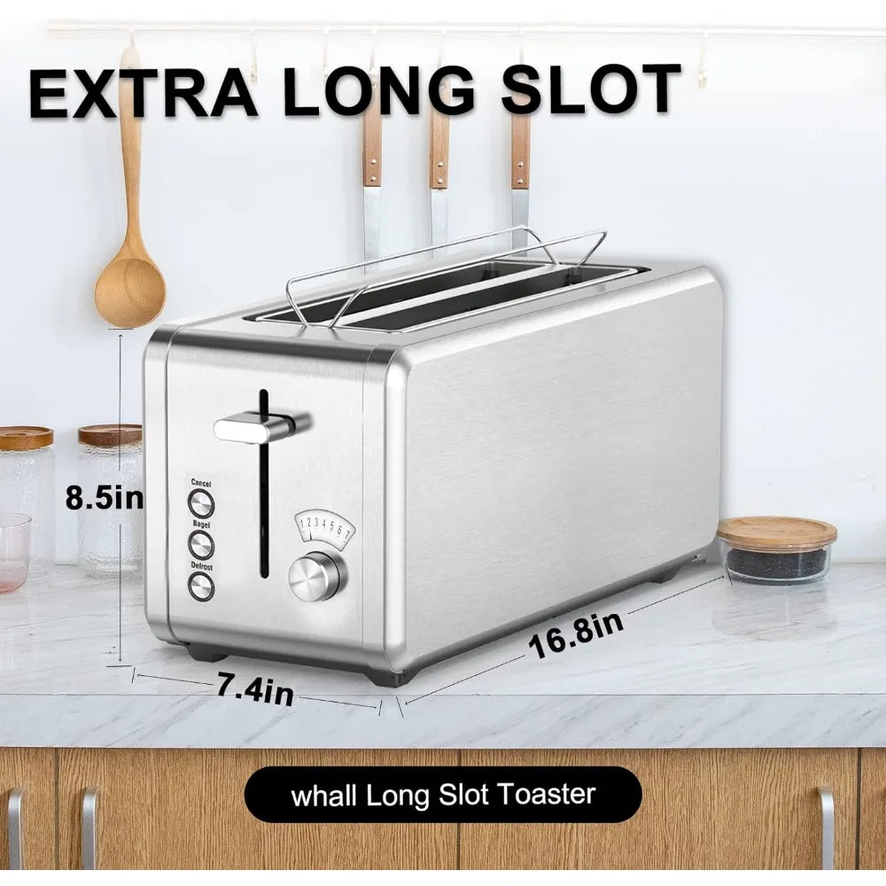 WHALL Toaster Stainless Steel, 6 Bread Shade Settings, Bagel/Defrost/Cancel Function, 1.5in Wide Slot, High Lift Lever