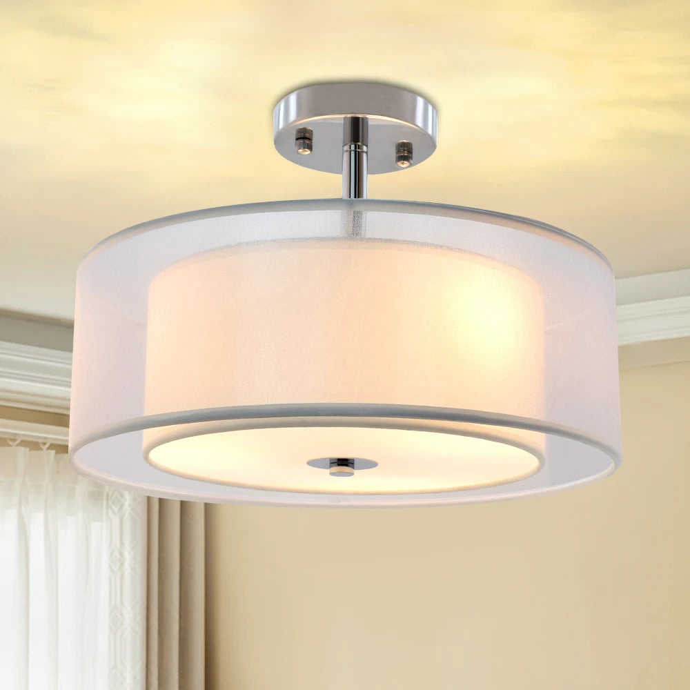 Depuley 20" 3-light Classic Semi Flush Mount Ceiling Light with Drum Shade Adjustable Height for Dining Room Bedroom E26 Base