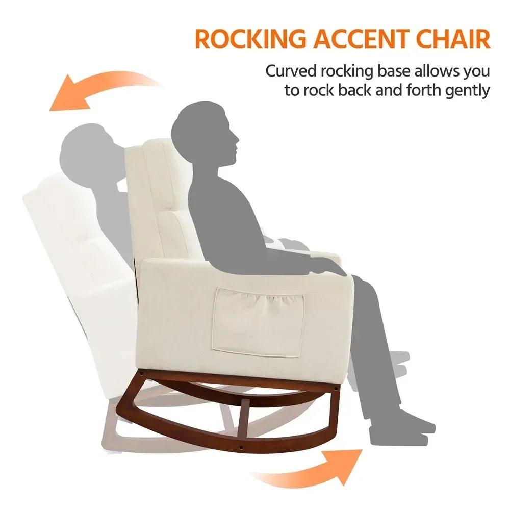 Lounge Chair, Modern Upholstered Rocking Accent Chair High Back for Living Rooms, Beige Rocking Chair