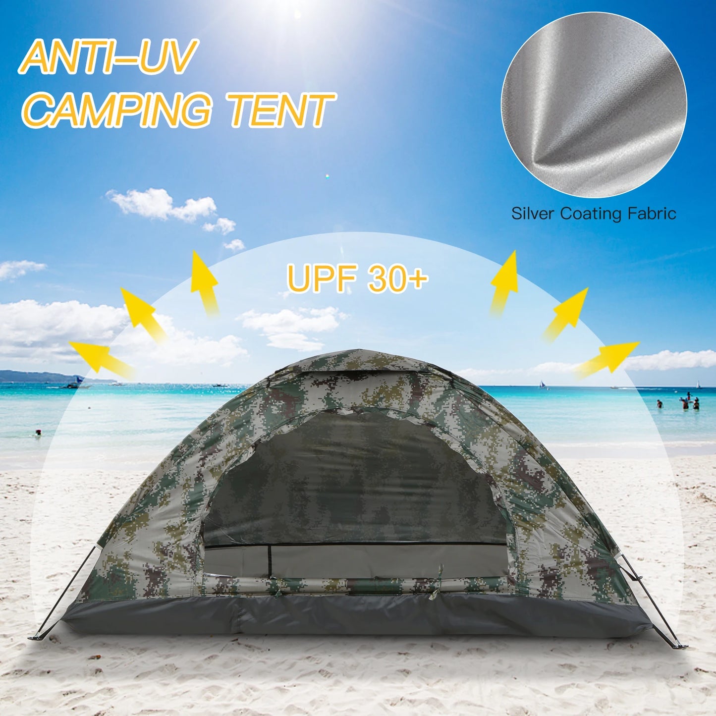 Portable Camping Hiking Fishing Tent Climbing Outdoor Ultralight Tent Single Layer Anti-UV Coating UPF 30+ Outdoor Equipment