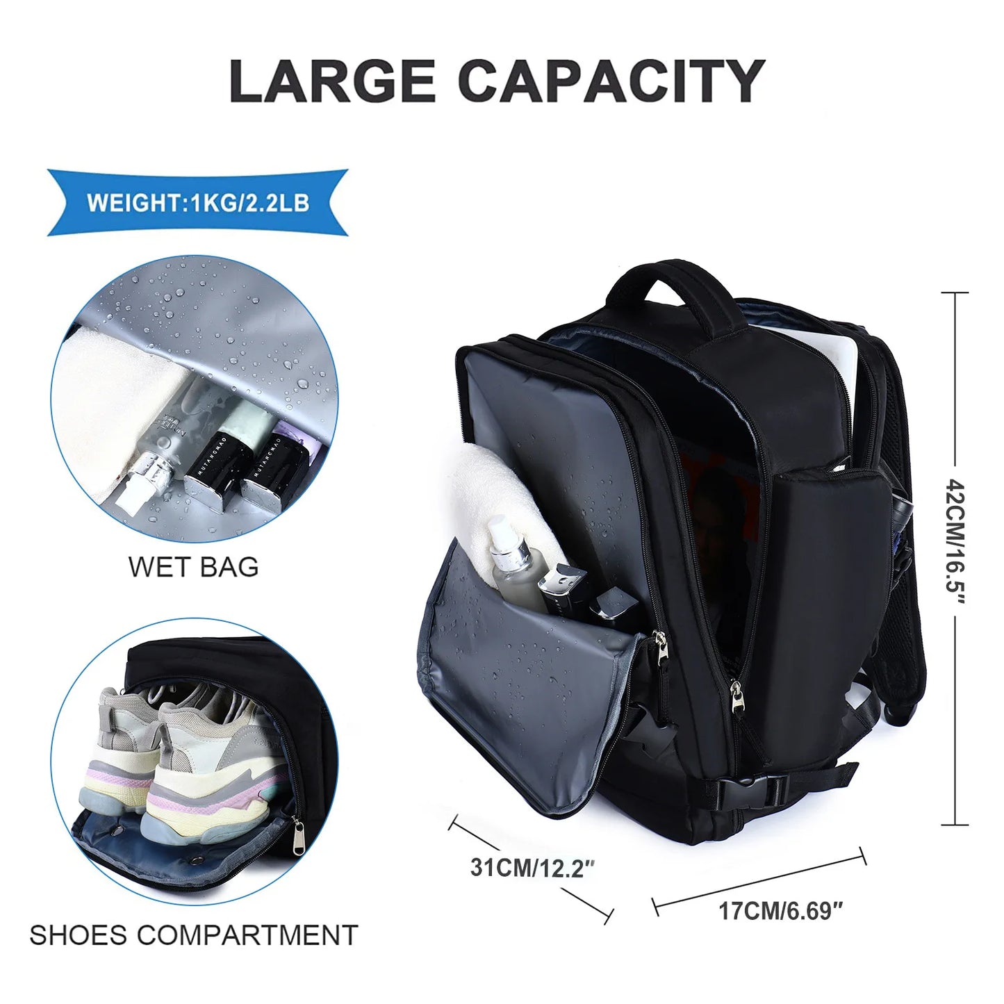 Large Women Travel Backpack 17 Inch Laptop USB Airplane Business Shoulder Bag Girls Nylon Students Schoolbag Luggage Pack Bags