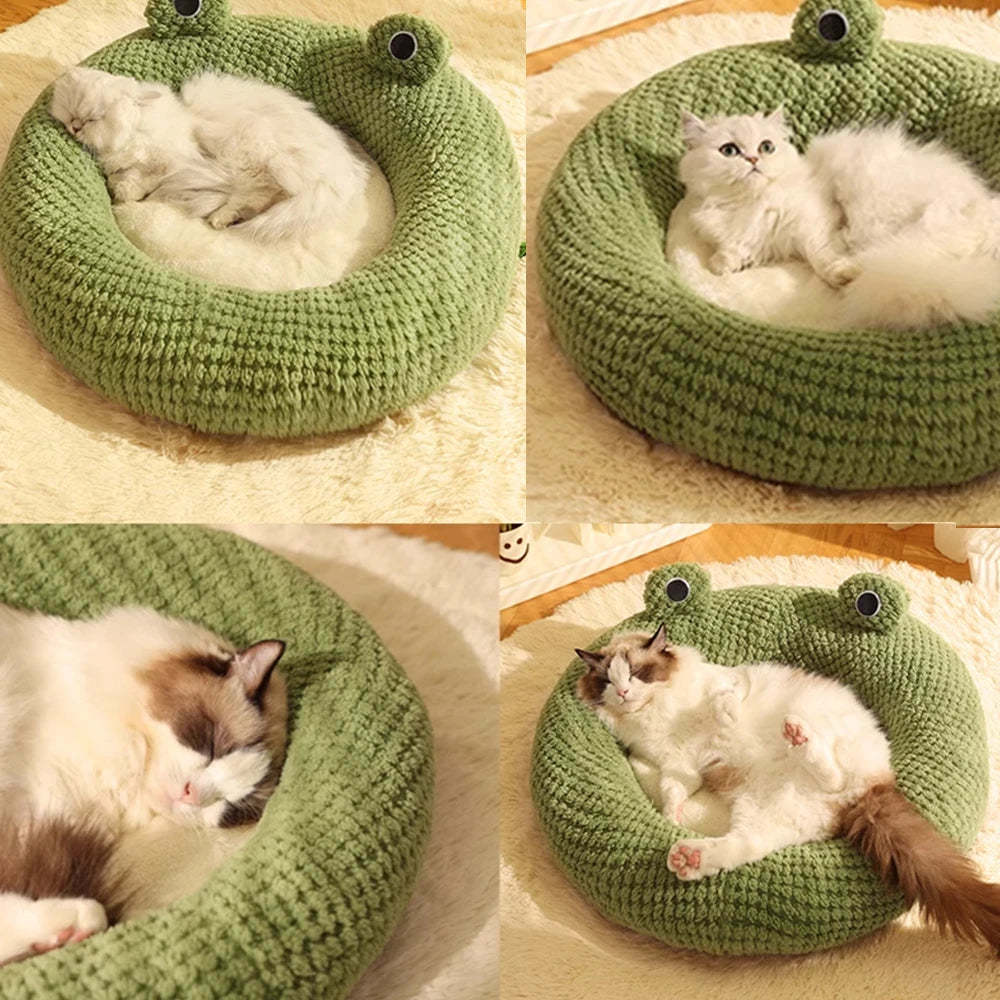 Dog Warm Bed Plush Round Frog Pad Pet Winter Snooze Nest Dog Deep Sleep Cushion Comfortable Kennel Puppy House Cat Accessories