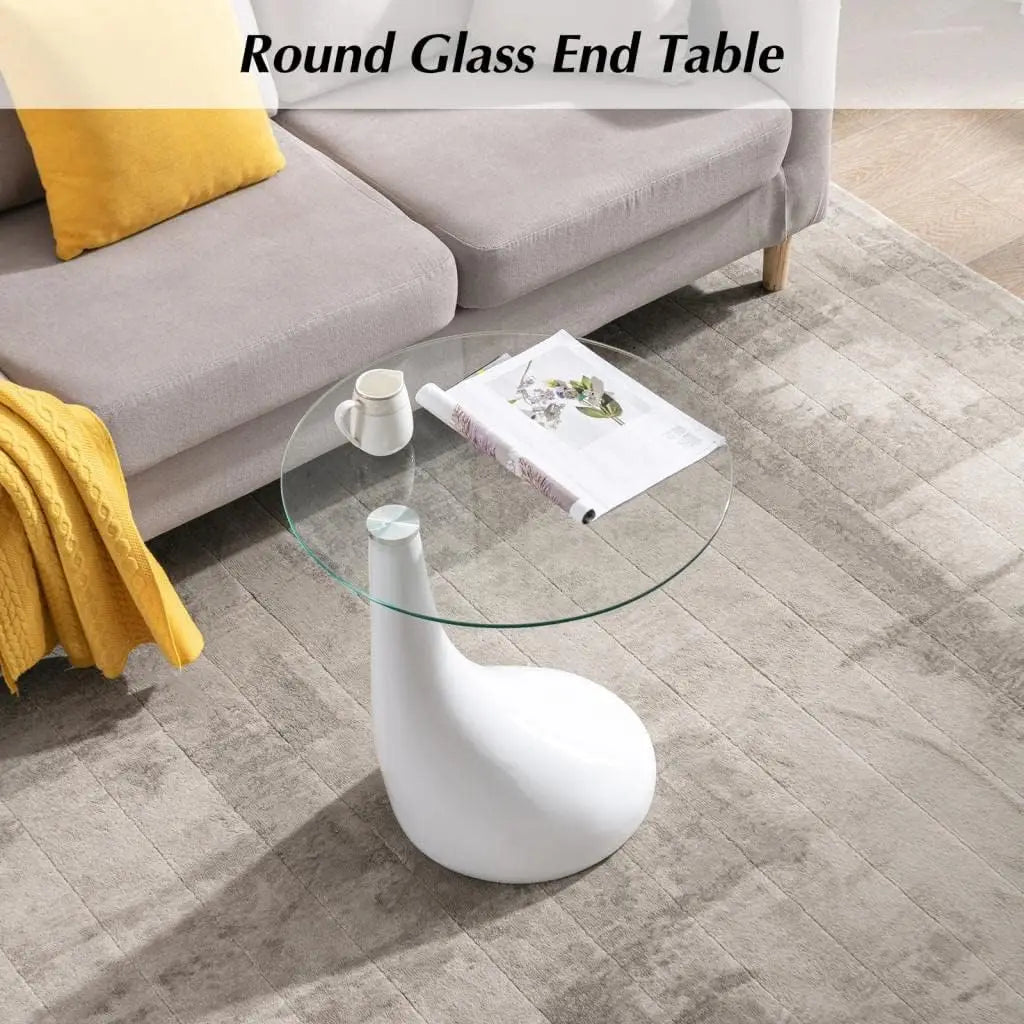 Tall Contemporary Round Glass Coffee Table, Tempered Glass End Table for Living Room, Bed Side Table, Sofa Side Table