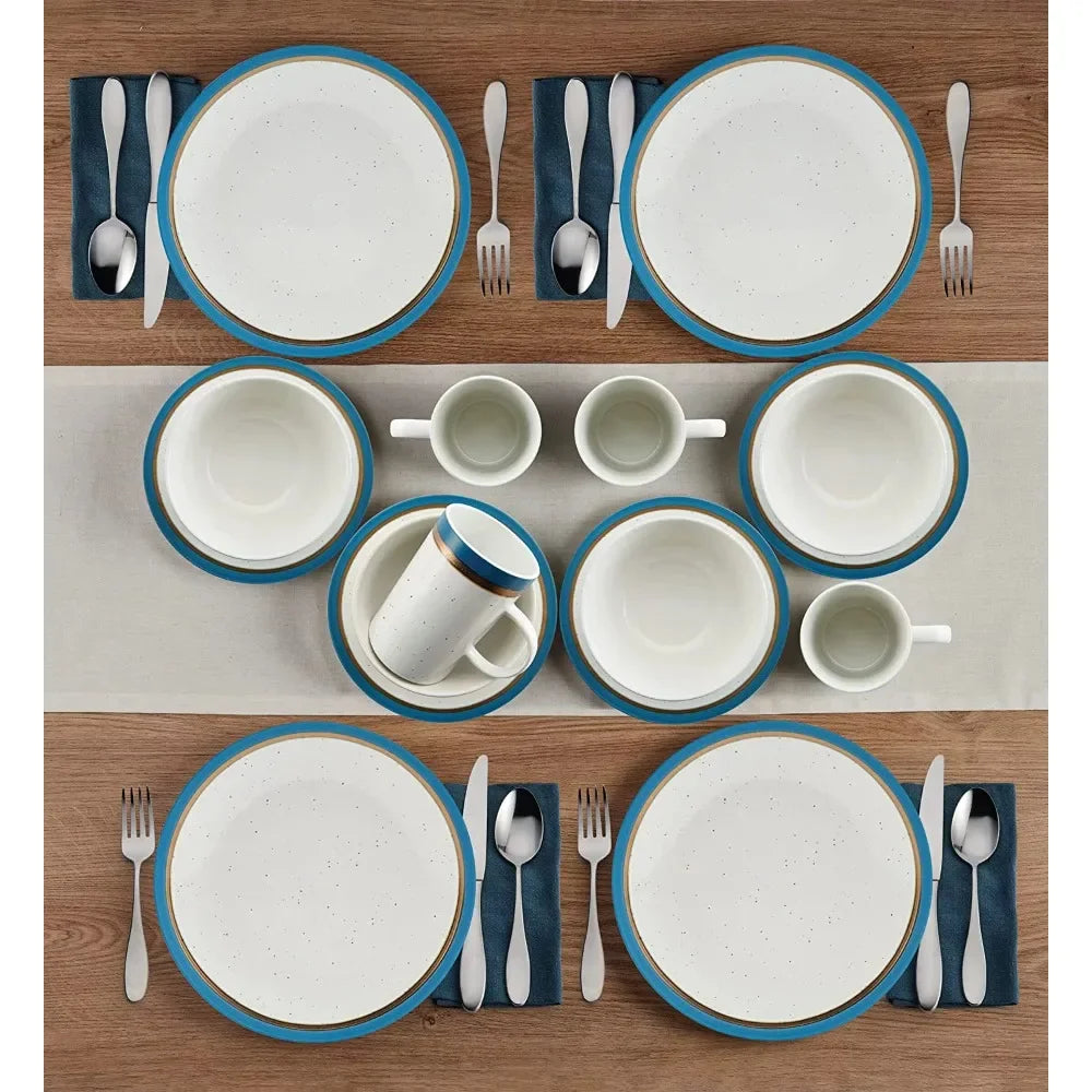 Blue 16-Piece Dinnerware Set Round Tableware Set of Plates Dinner Sets Free Shipping Dish Plate Ceramic Dishes to Eat Food Bar