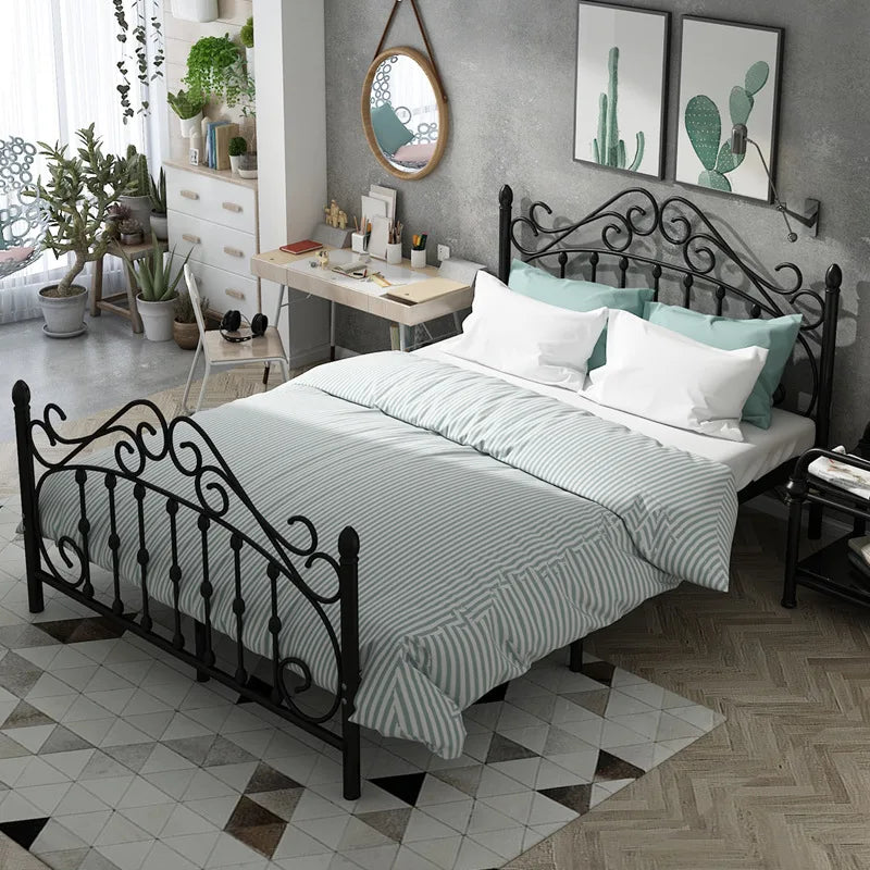 Simple European Double Bed Modern Metal Bedframe Modular Double Bed Bedding Girl Cheap Muebles Para Dormitorio Nordic Furniture