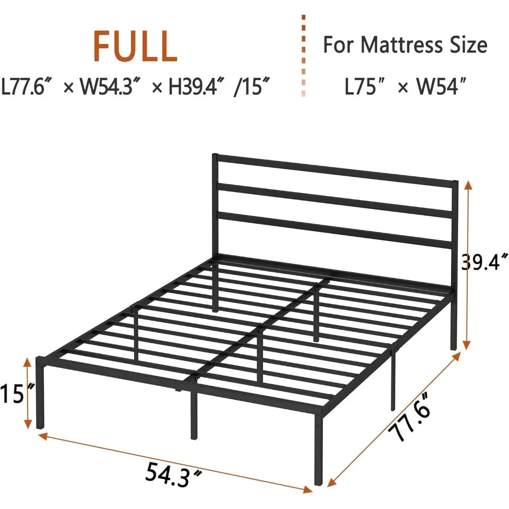 Bed Frame with Headboard, Sturdy Heavy-duty Metal Slats To Support The Mattress, No Springs Required, Easy To Assemble, Black