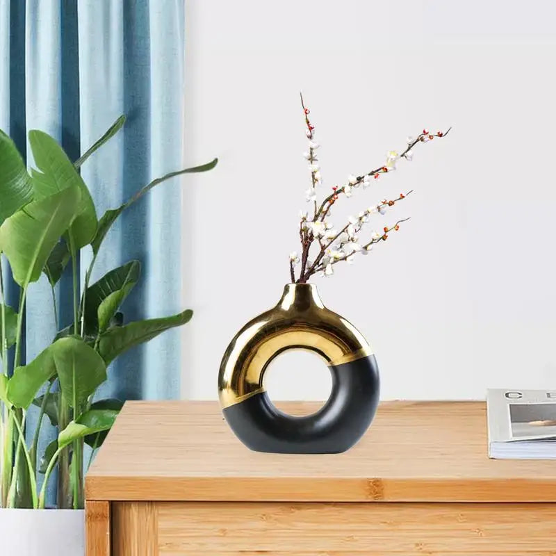 Circle Ceramic Vase Bohemian Decor Circle Pampas Grass Vase Modern Donut Vase Table Centerpieces for Bedroom Living Room