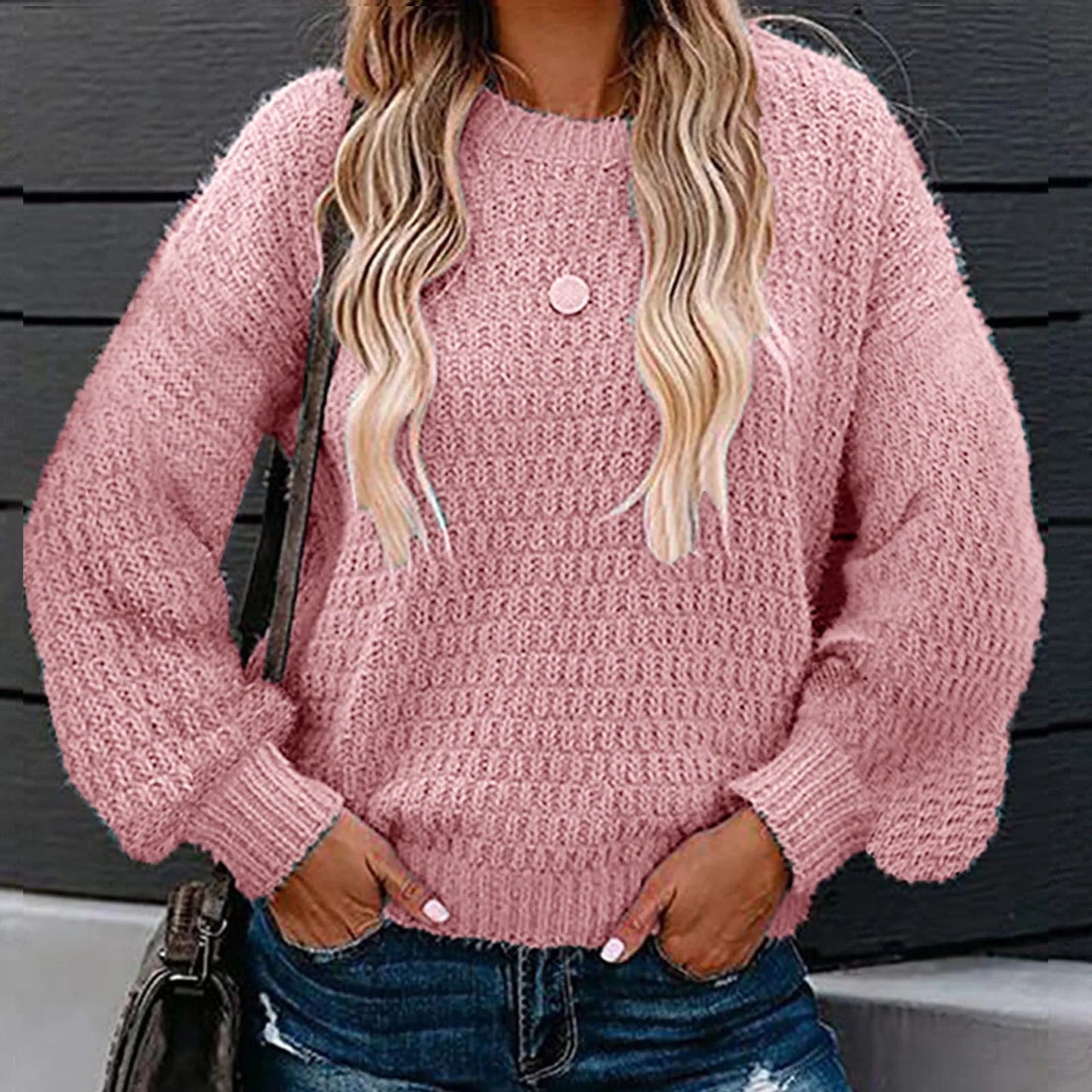 2023 Autumn Winter Women’s Sweater Fashion Casual Oversized Jumper Female Solid Color O-Neck Pullover Sweaters Loose Knitwear