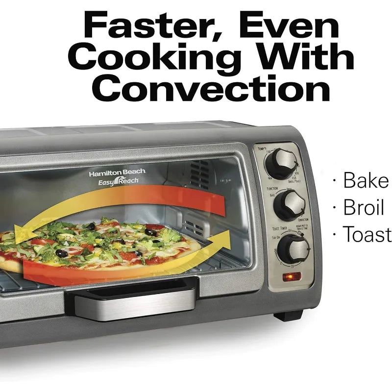 Beach 6 Slice Convection Toaster Oven With Easy Reach Roll-Top Door, Bake, Broil & Toast Functions, Auto Shutoff