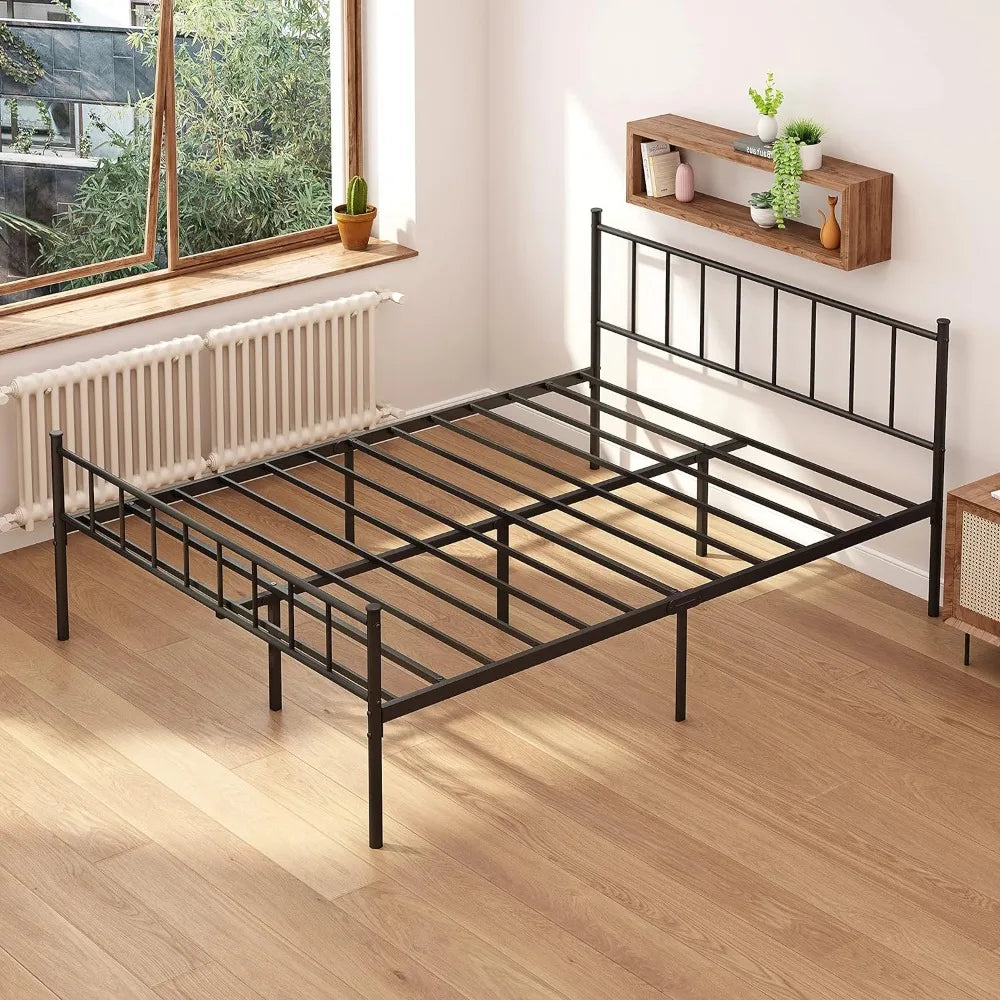 Full Size Metal Platform Bed Frame with Heavy Duty Steel Slat Support,14" Height Easy Assembly Mattress Foundation,Black Beds