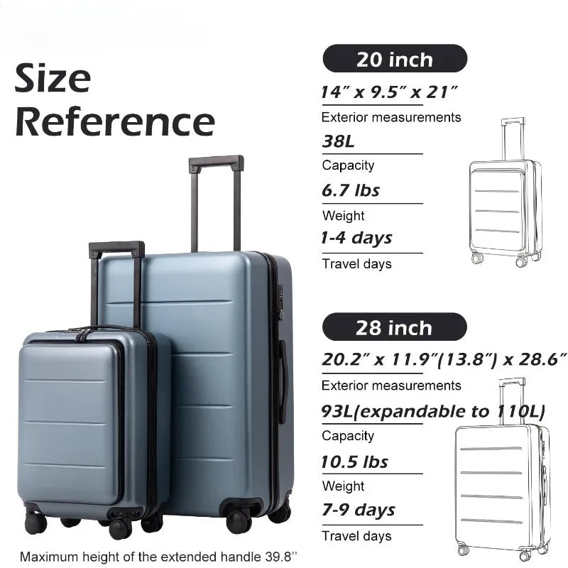 Luggage Suitcase Piece Set Carry On ABS+PC Spinner Trolley with pocket Compartmnet Weekend Bag (Sakura pink, 2-piece Set)