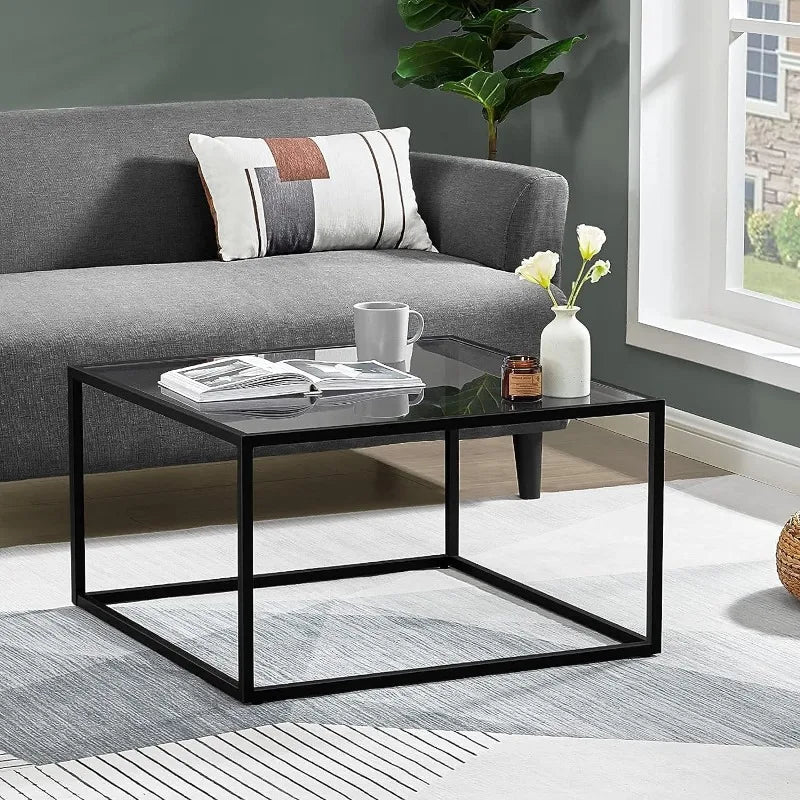 SAYGOER Glass Coffee Table, Small Modern Coffee Table Square Simple Center Tables for Living Room