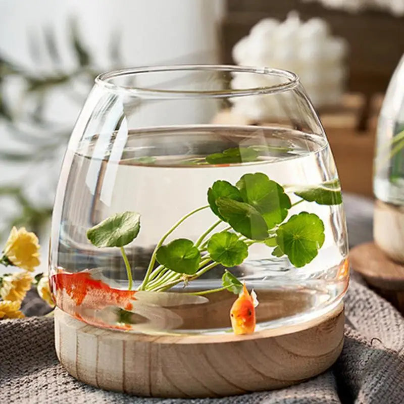 Wooden Transparent Glass Vases Creative Hydroponic Terrarium Plant Flower Pot Home Office Desktop Ecological Fish Tank Decorate