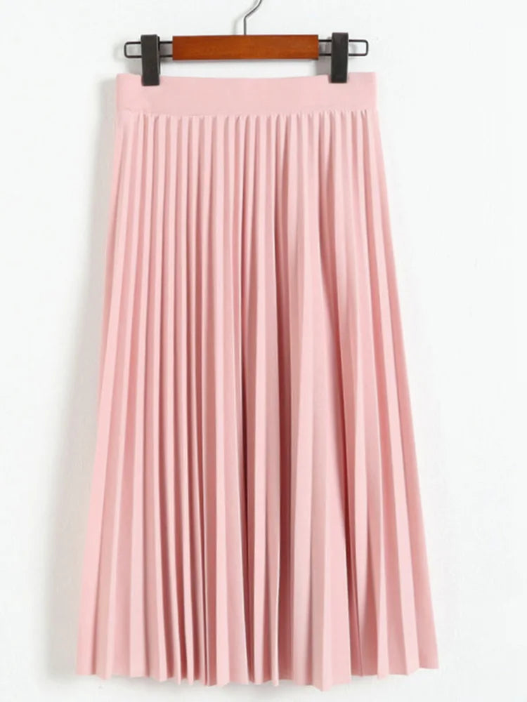 Spring and Autumn New Fashion Women's High Waist Pleated Solid Color Half Length Elastic Skirt Promotions Lady Black Pink