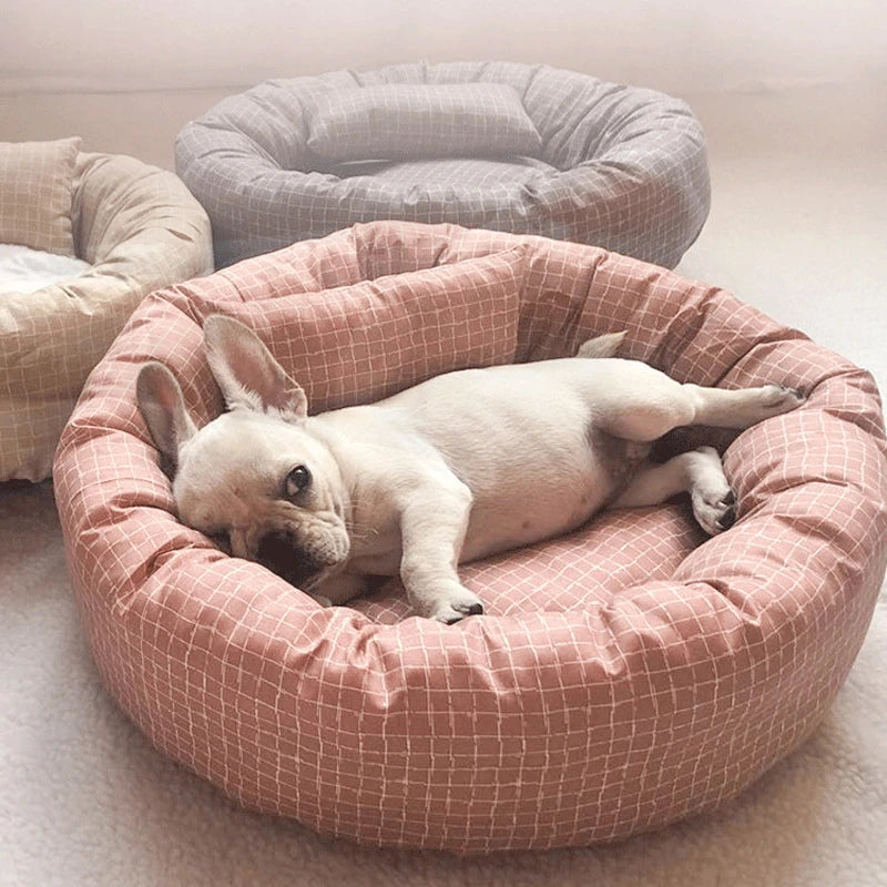 Round Pet Beds for Dogs Cats Soft Cloth Pet Mat with Pillow Animals Sleeping Cushions Sofa Puppy Small Cat House Dog Accessoires