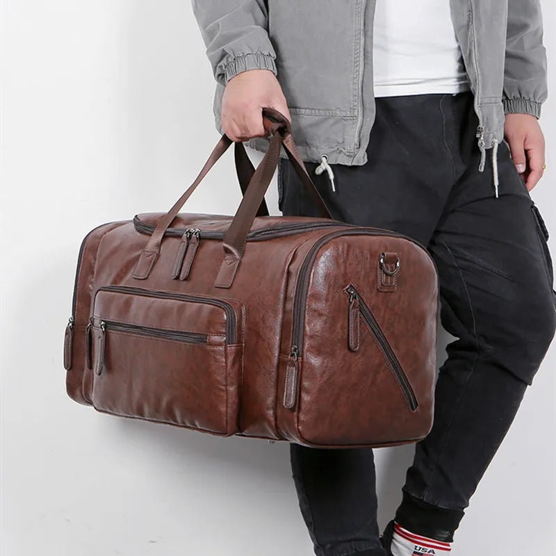 Large Capacity Business Men Travel Handbags Retro PU Leather Travel Luggage Pack Outdoor Shoulder Travel Bag For Male