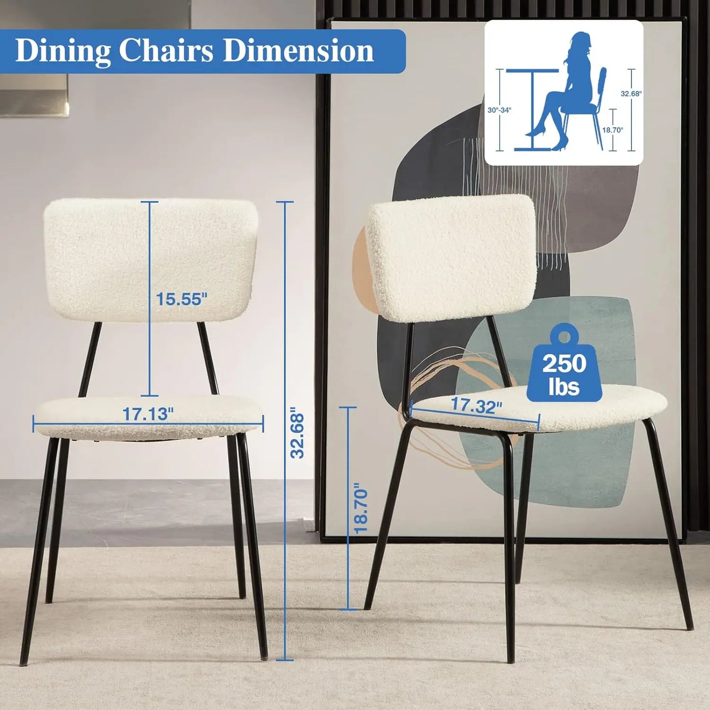 Dining Room Chairs Set of 2/4/6/8,Modern Boucle Fabric Kitchen Chairs, Accent Living Room Chairs with Metal Legs for Dining Room