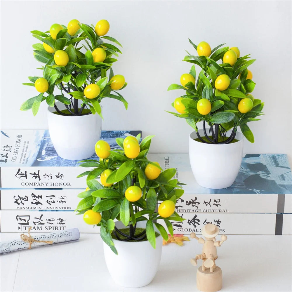 19cm*24cm Simulated Lemon Tree Artificial Potted Flowers Fake False Plant Outdoor Yard Garden Home In Pot Decor Kumquat Tree