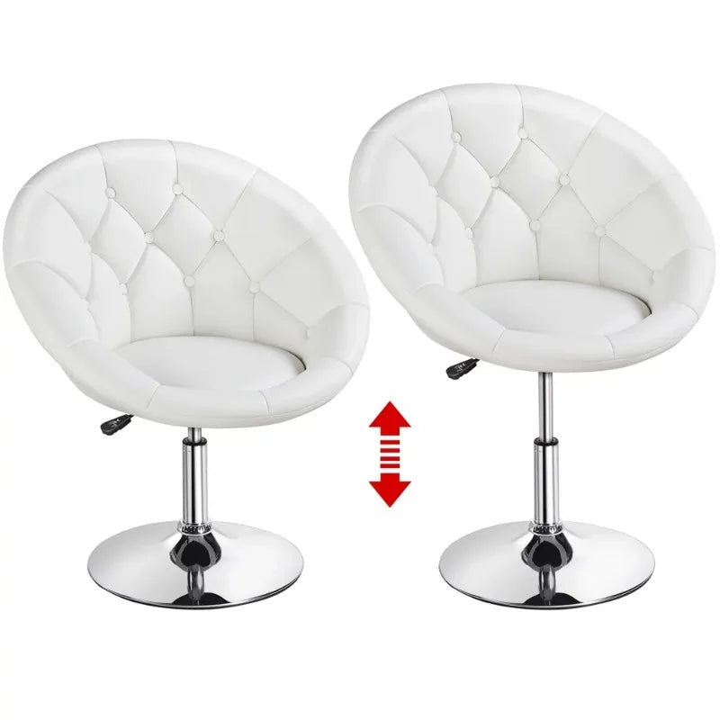 Modern Tufted Adjustable Barrel Swivel Accent Chair, White Faux Leather