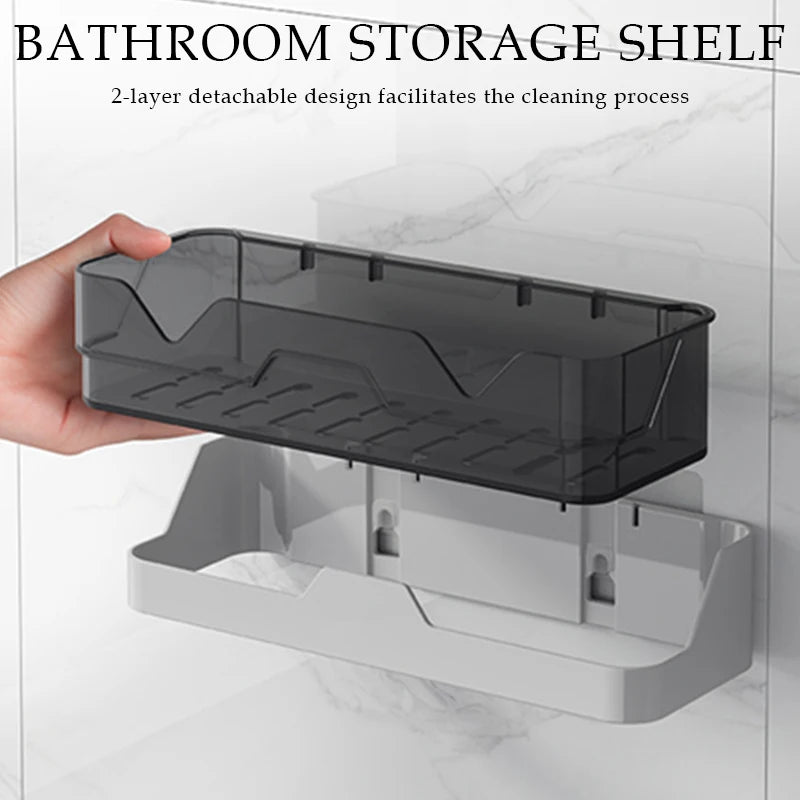 Bathroom Storage Shelf Wall Mounted Shower Organizer Shelves Detachable Drain Rack Kitchen Spice Container Home Storage Holder