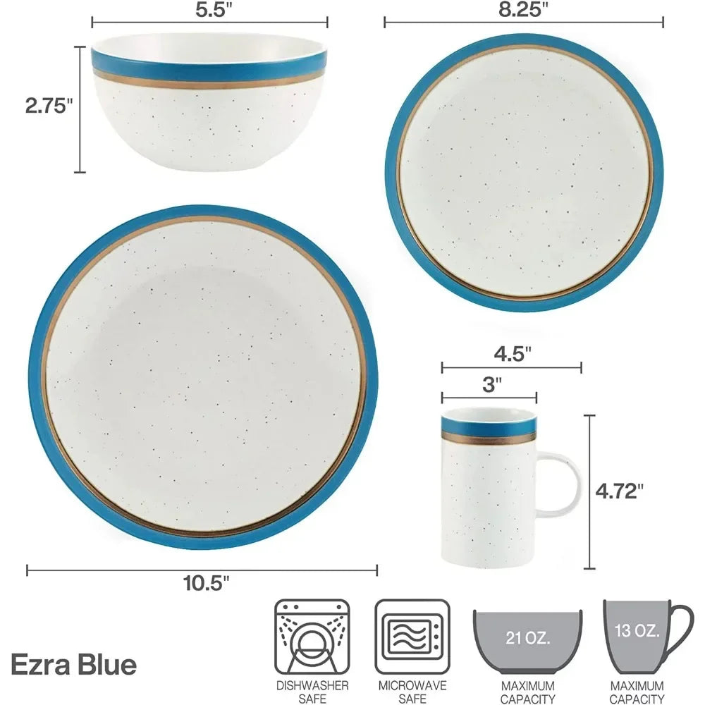 Blue 16-Piece Dinnerware Set Round Tableware Set of Plates Dinner Sets Free Shipping Dish Plate Ceramic Dishes to Eat Food Bar