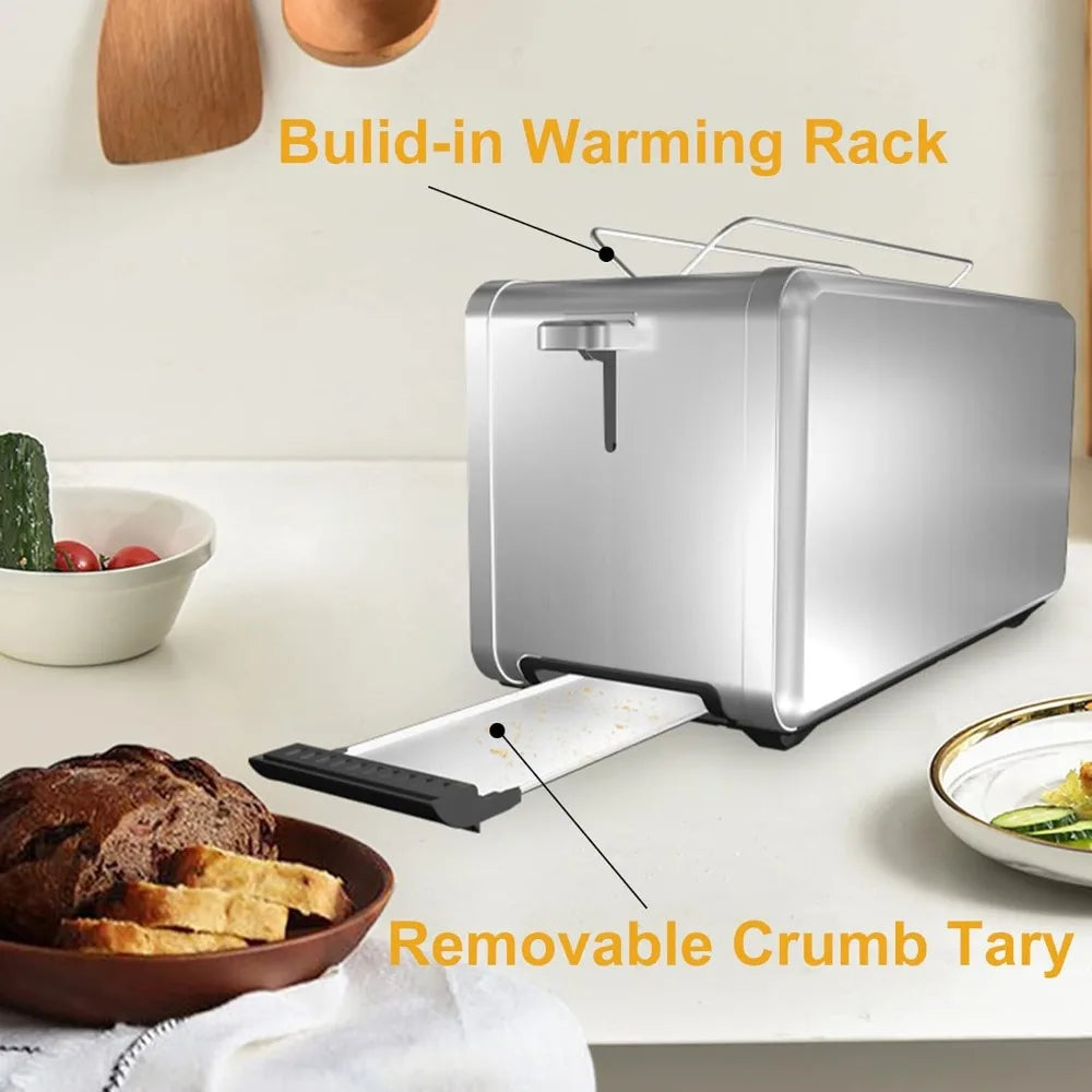 WHALL Toaster Stainless Steel, 6 Bread Shade Settings, Bagel/Defrost/Cancel Function, 1.5in Wide Slot, High Lift Lever