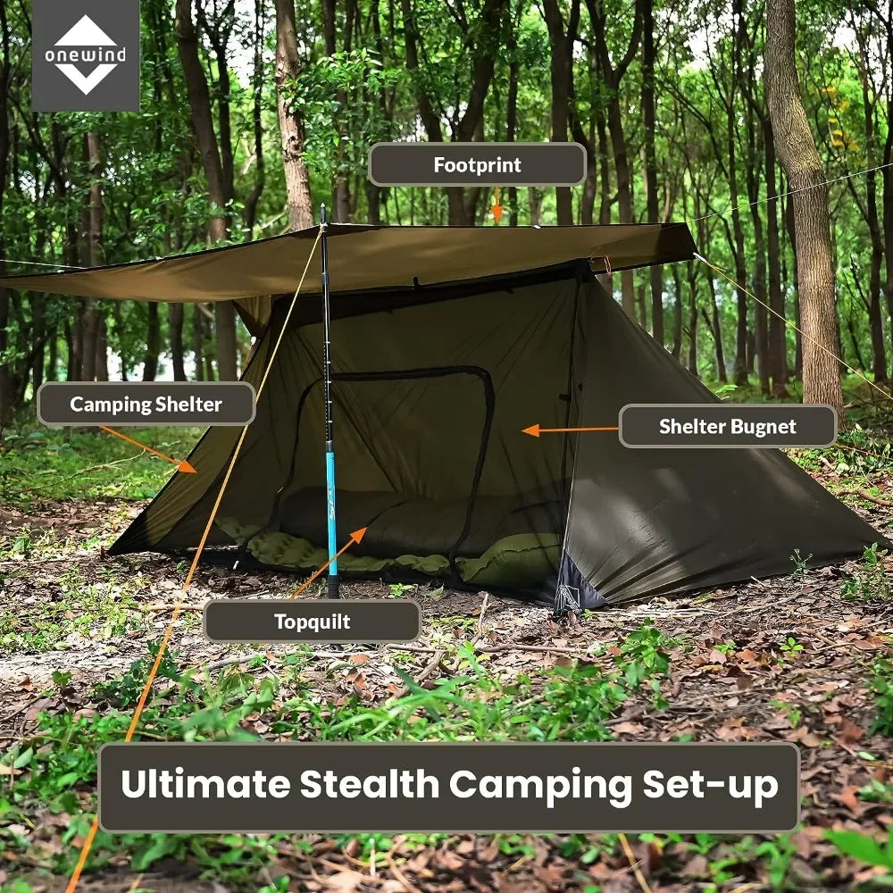 Camping Tarp Set Include Emergency Shelter, BugNet and Tent Footprint, Ripstop Silnylon with Silicone PU Coating Freight free