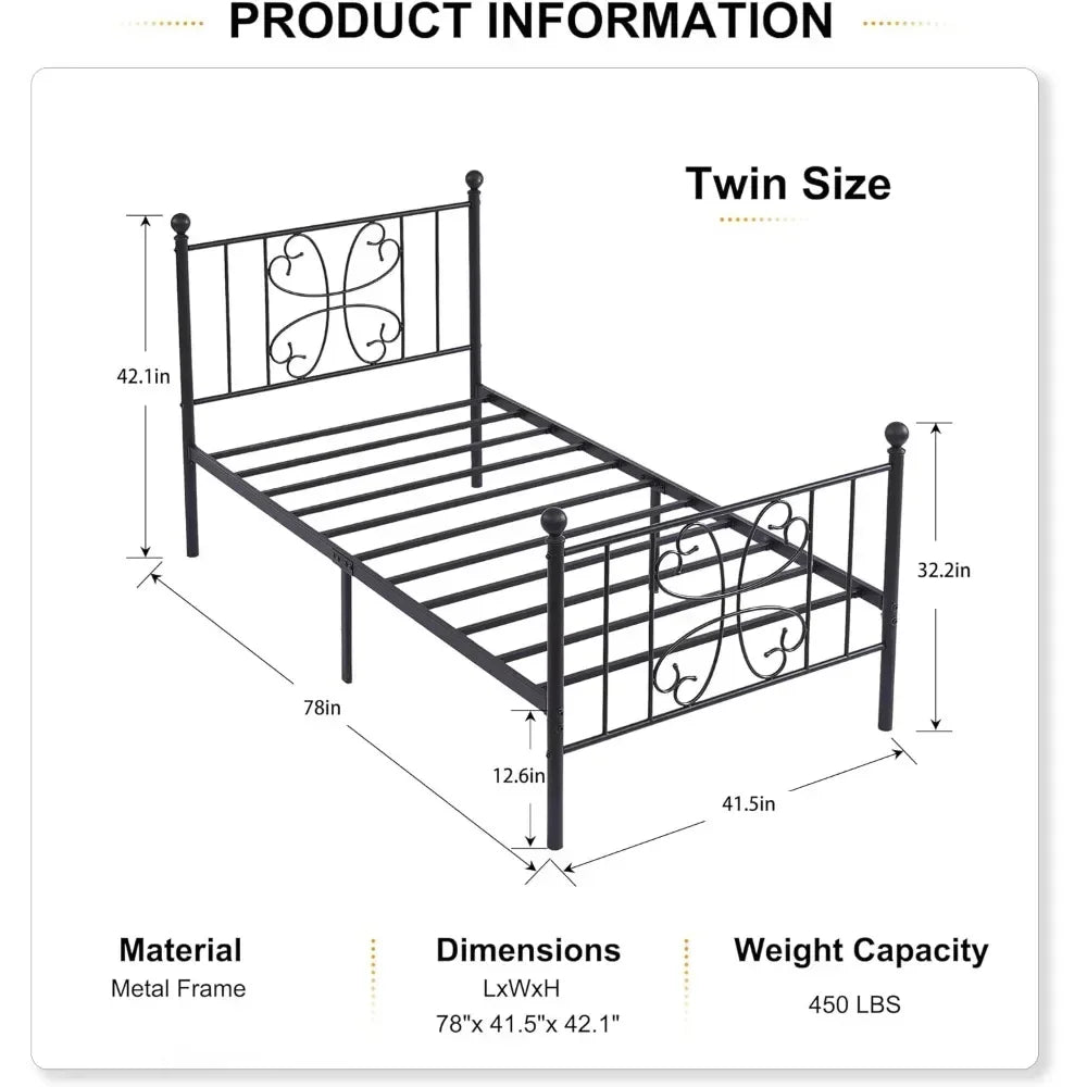 Noise-Free Bed Frame Easy Assembly Bedroom Furniture No Box Spring Needed Under Bed Storage Bases & Frames Queen King Size Full