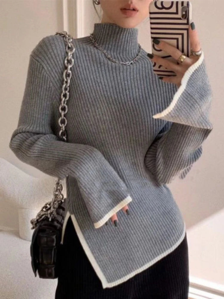 Pullover Women Sweater Long Sleeve Top Autumn Winter Knitwears Turtleneck Sleeve Slim Clothes Casual Street Wear Women's Jacket