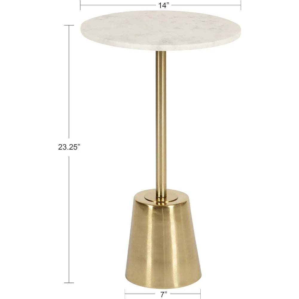 Coffee table modern marble side table, 14 x 14 x 24, gold, decorative display table with small pedestal