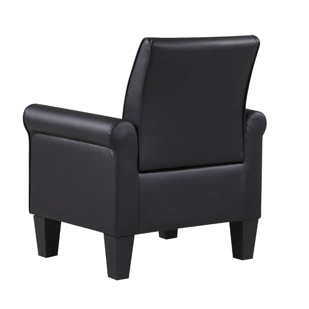 2024 New  Modern Faux Leather Accent Chair Upholstered Living Room Arm Chairs Comfy Single Sofa Chair Black