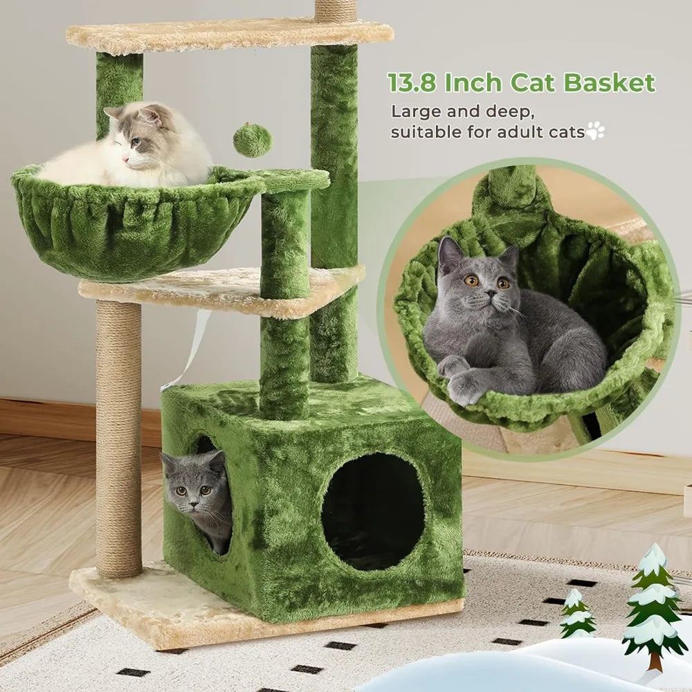 Upholstered 5-Level 51" Cat Tree with 1 Condos, Green Cat Furniture Cat Supplies