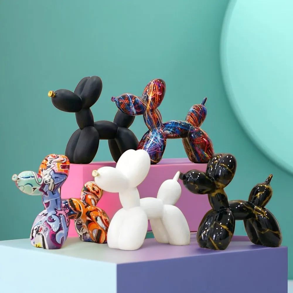 Vilead Graffiti Balloon Dog Sculpture Black White Puppy Figurines Modern Decoration Pink Room Bedroom Tabletop Living Bathroom