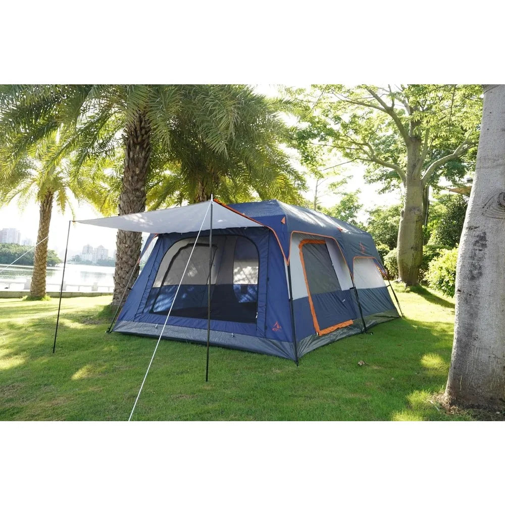 Extra Large Tent 10-12 Person(B),Family Cabin Tents,2 Rooms,Straight Wall,3Doors and 3 Windows with Mesh,Waterproof,Double Layer