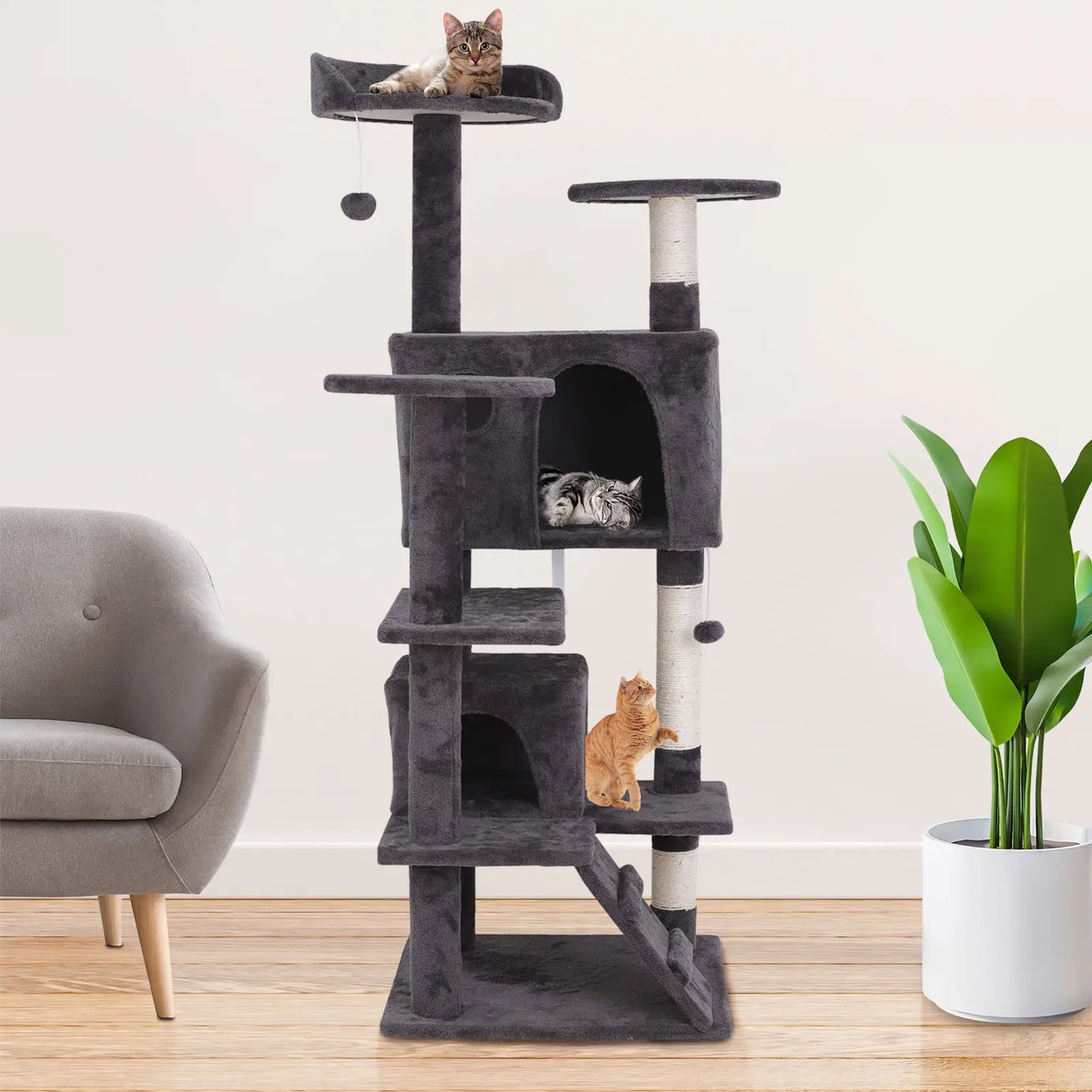 53" Cat Tree Activity Tower Pet Kitty Furniture with Scratching Posts Ladders