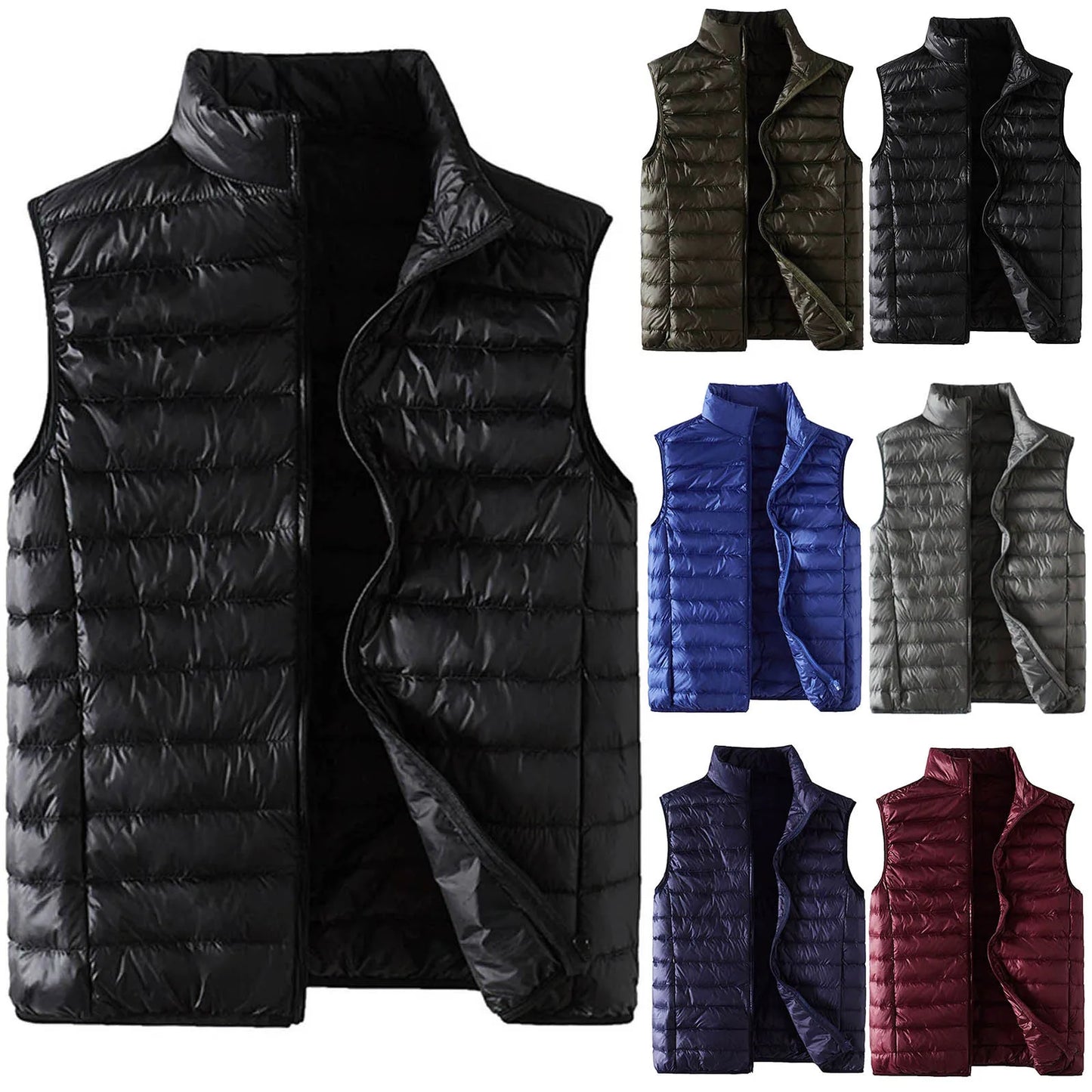 Winter Men Duck Down Vest Coat Ultralight Sleeveless Puffer Vest Jacket Fashion Stand Collar Windproof Duck Down Waistcoat