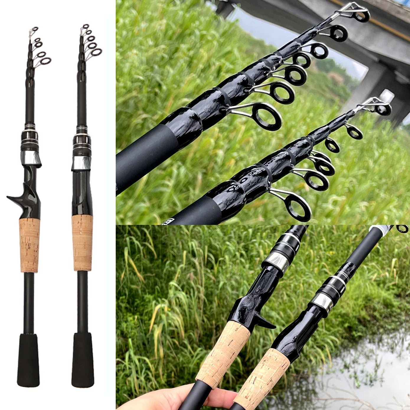 Lure Test  8g-25g Spinning/Casting Fish Rod Tackle 1.5M 1.8M 2.1M 2.4M Portable Telescopic Fishing Rods Carbon Cork Wood Handle