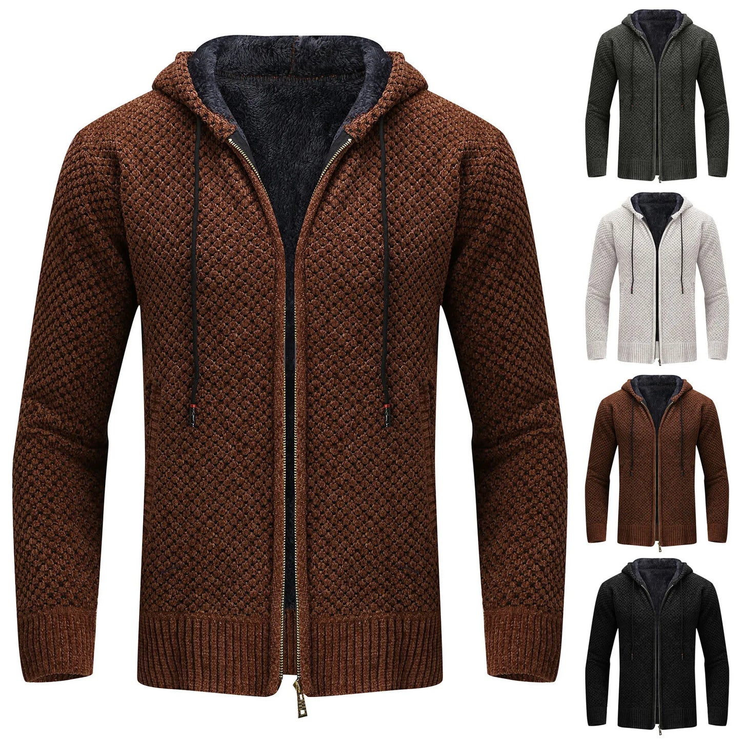 Men'S Autumn And Winter Jacket Coat Hooded Padded Warm Cardigan Knitted Slim Fit Coat Sweaters Men Pocket Leisure Jacket